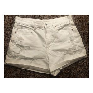 American Eagle white denim mom shorts